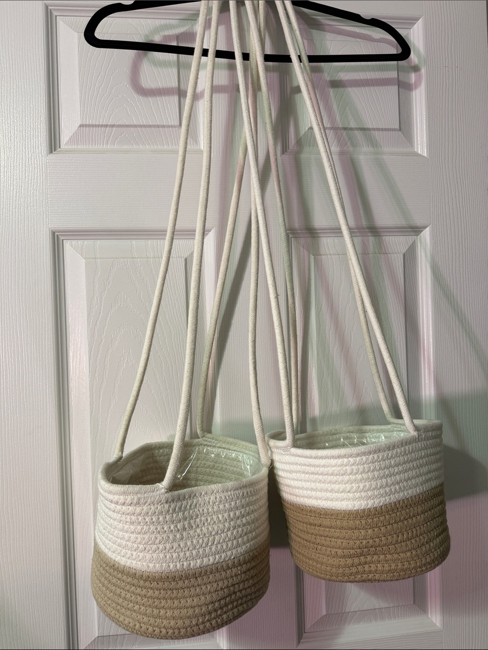 2-  Two-Tone Hanging Rope Planter Basket - White & Tan